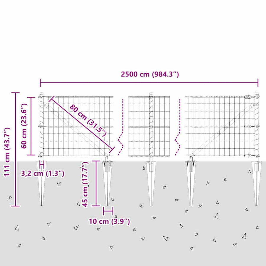 Hek met Paal Grijs 0,6 x 25 m Staal en PVC