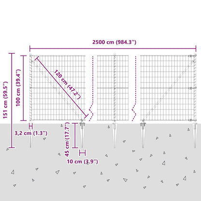 Hek met Paal Grijs 1 x 25 m Staal en PVC