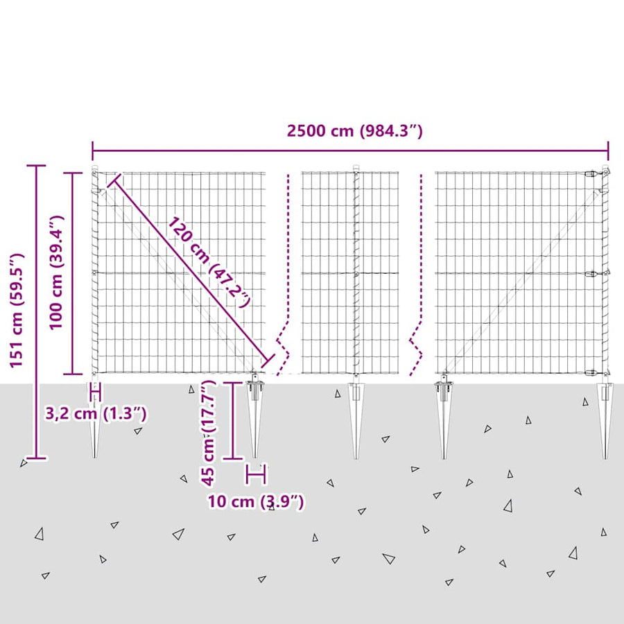 Hek met Paal Grijs 1 x 25 m Staal en PVC
