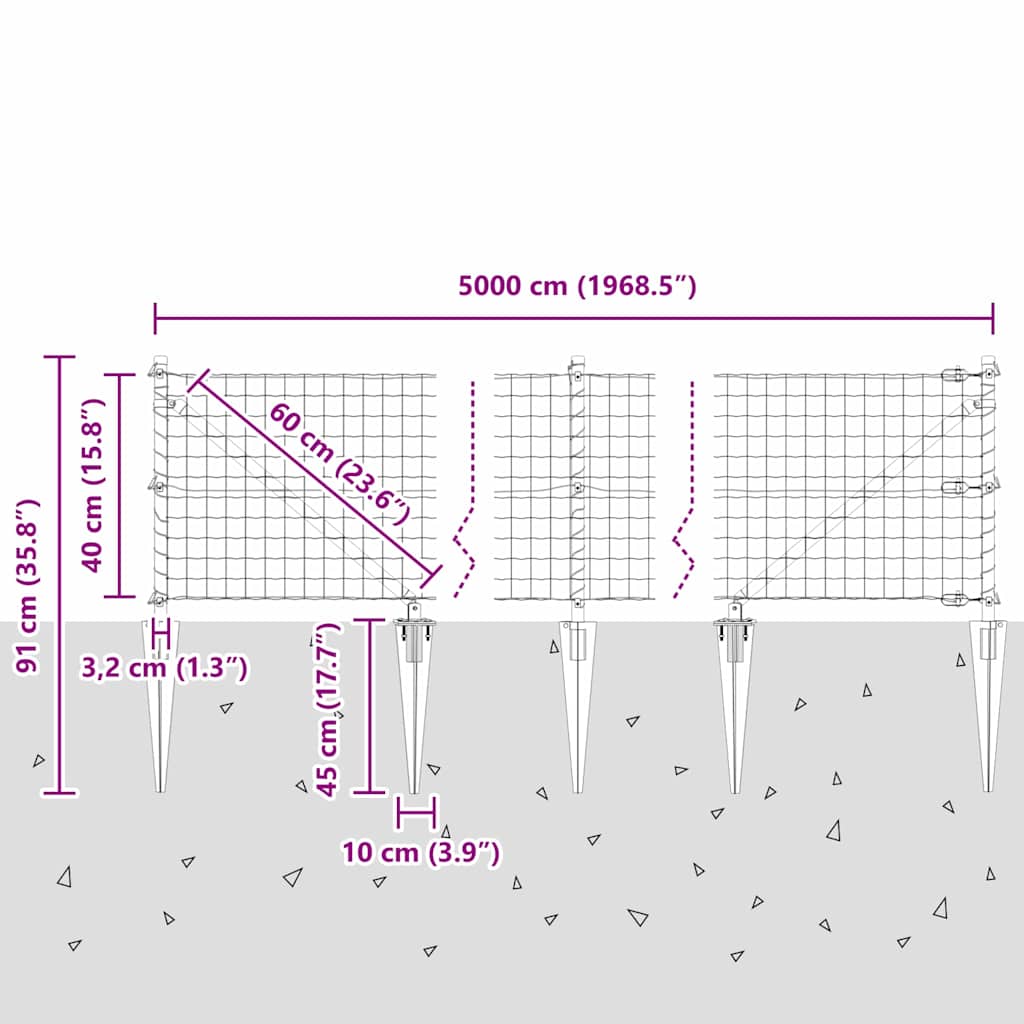 Hek met Paal Grijs 0,4 x 50 m Staal en PVC