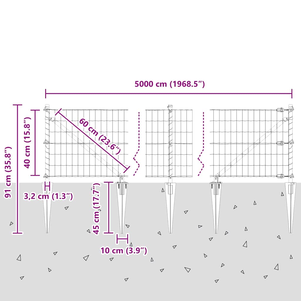 Hek met Paal Grijs 0,4 x 50 m Staal en PVC