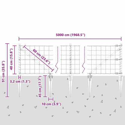 Hek met Paal Grijs 0,4 x 50 m Staal en PVC