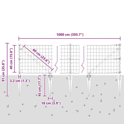 Hek met Paal Grijs 0,4 x 10 m Staal en PVC