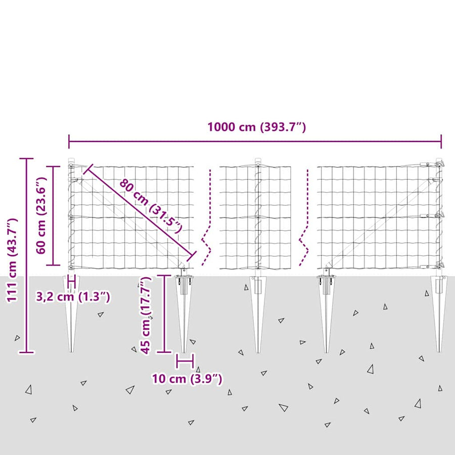 Hek met Paal Grijs 0,6 x 10 m Staal en PVC