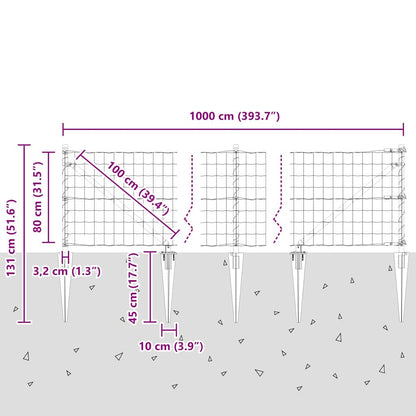 Hek met Paal Grijs 0,8 x 10 m Staal