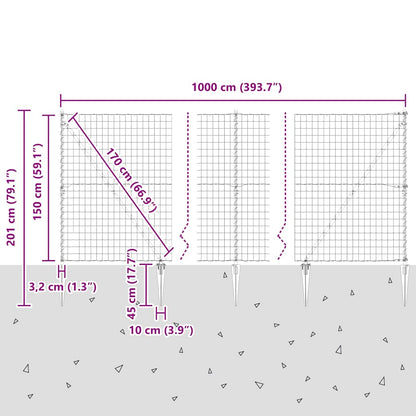 Hek met Paal Grijs 1,5 x 10 m Staal