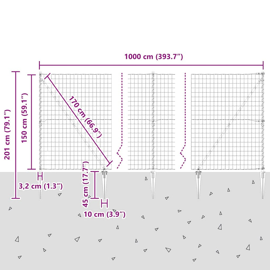 Hek met Paal Grijs 1,5 x 10 m Staal