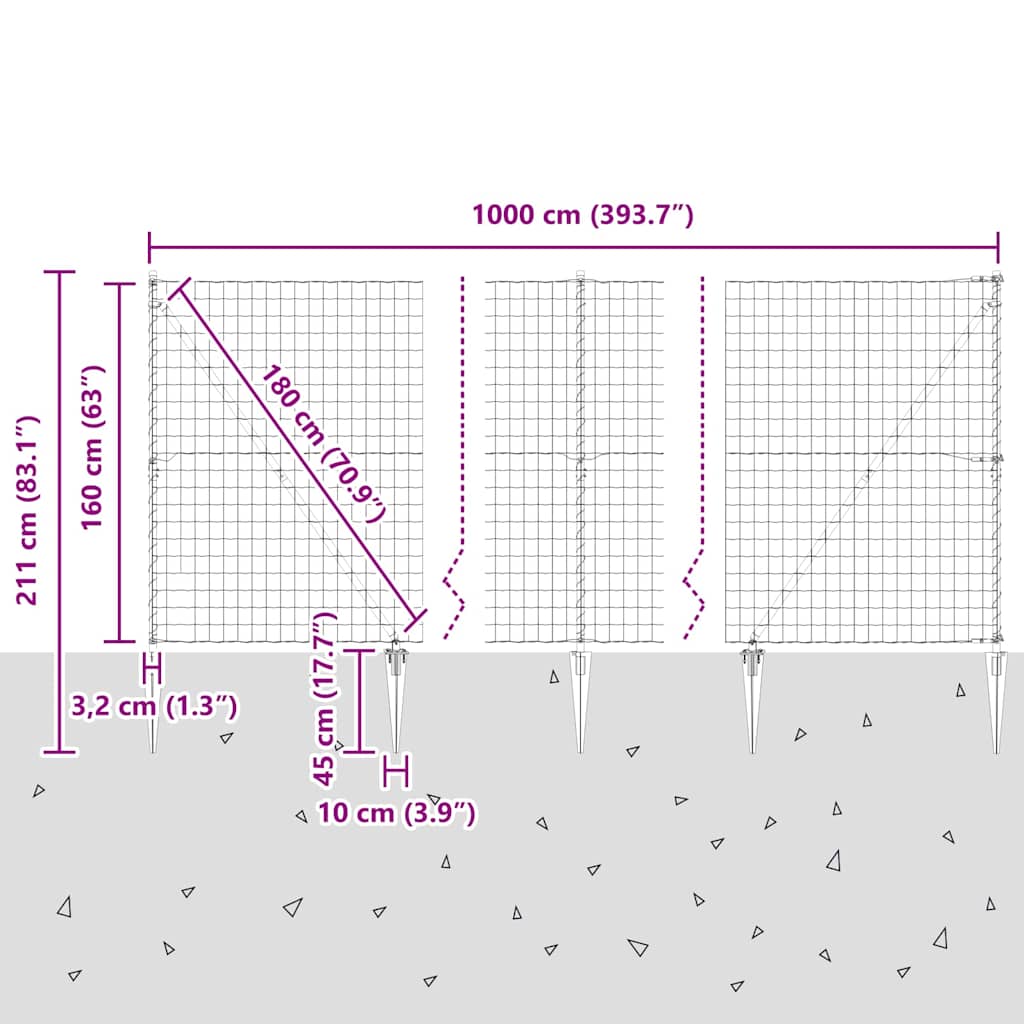 Hek met Paal Grijs 1,6 x 10 m Staal en PVC