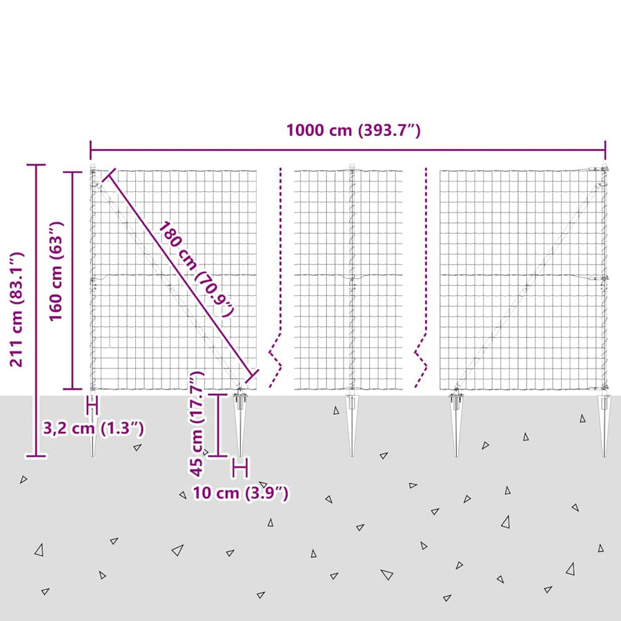 Hek met Paal Grijs 1,6 x 10 m Staal en PVC