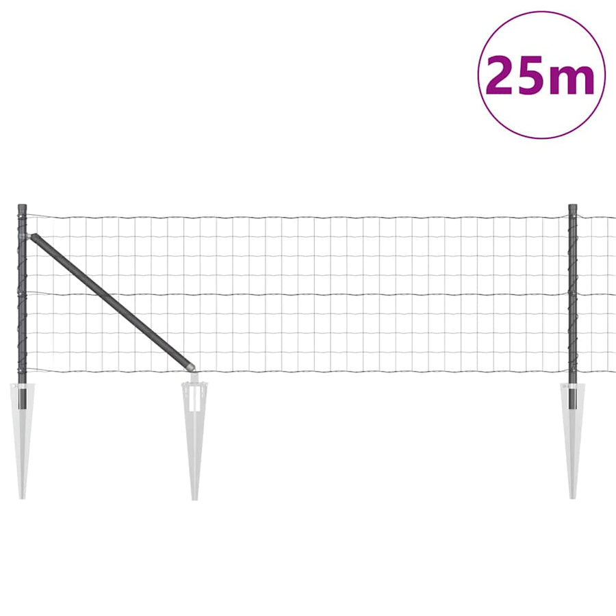 Hek met Paal Grijs 0,6 x 25 m Staal en PVC