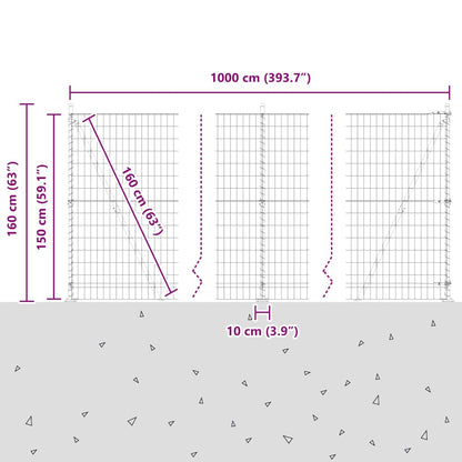 Hek met Paal Grijs 1,5 x 10 m Staal en PVC