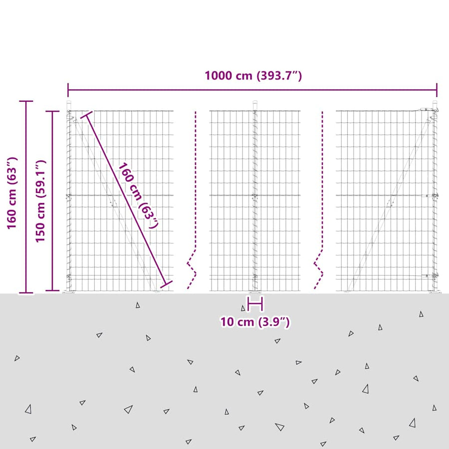Hek met Paal Grijs 1,5 x 10 m Staal en PVC