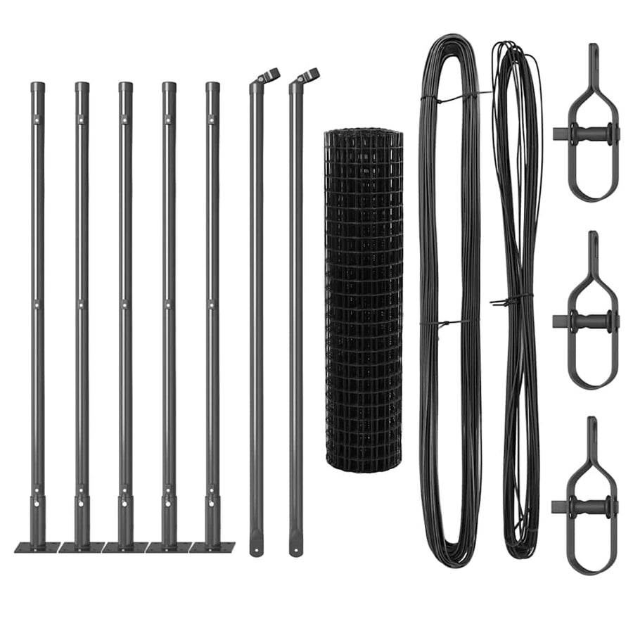 Hek met Paal Grijs 0,6 x 10 m Staal en PVC