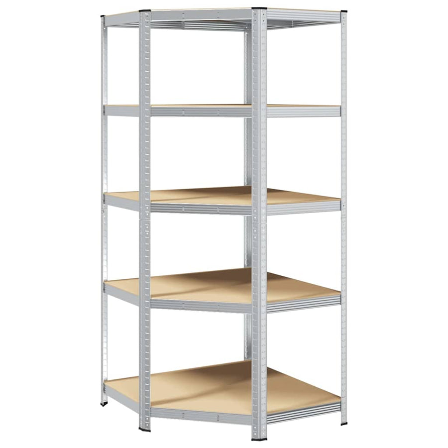 Hoekplank met plank Zilver 90 x 90 x 198 cm Bewerkt hout