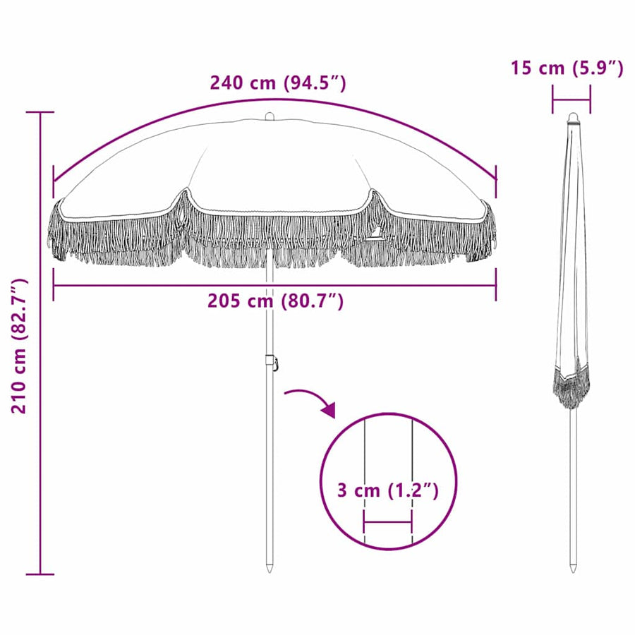 Parasol Grijs en Wit Ø 205 x 209 cm Staal