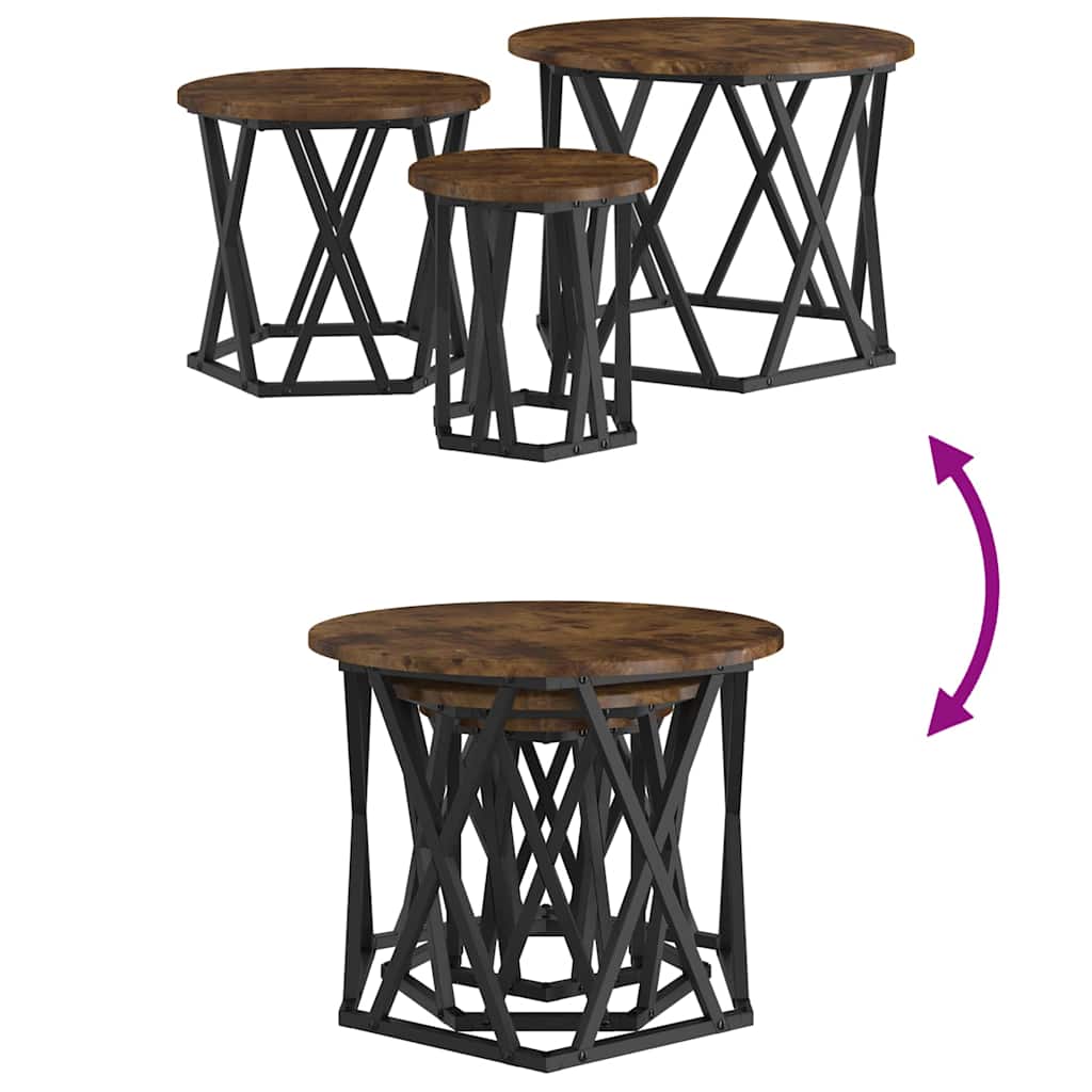 Nestbare Bijzettafel 3 pcs Gerookt eiken