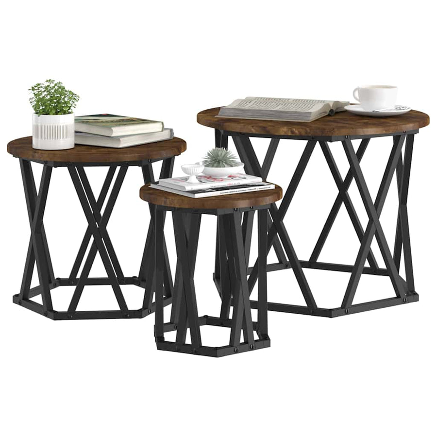 Nestbare Bijzettafel 3 pcs Gerookt eiken