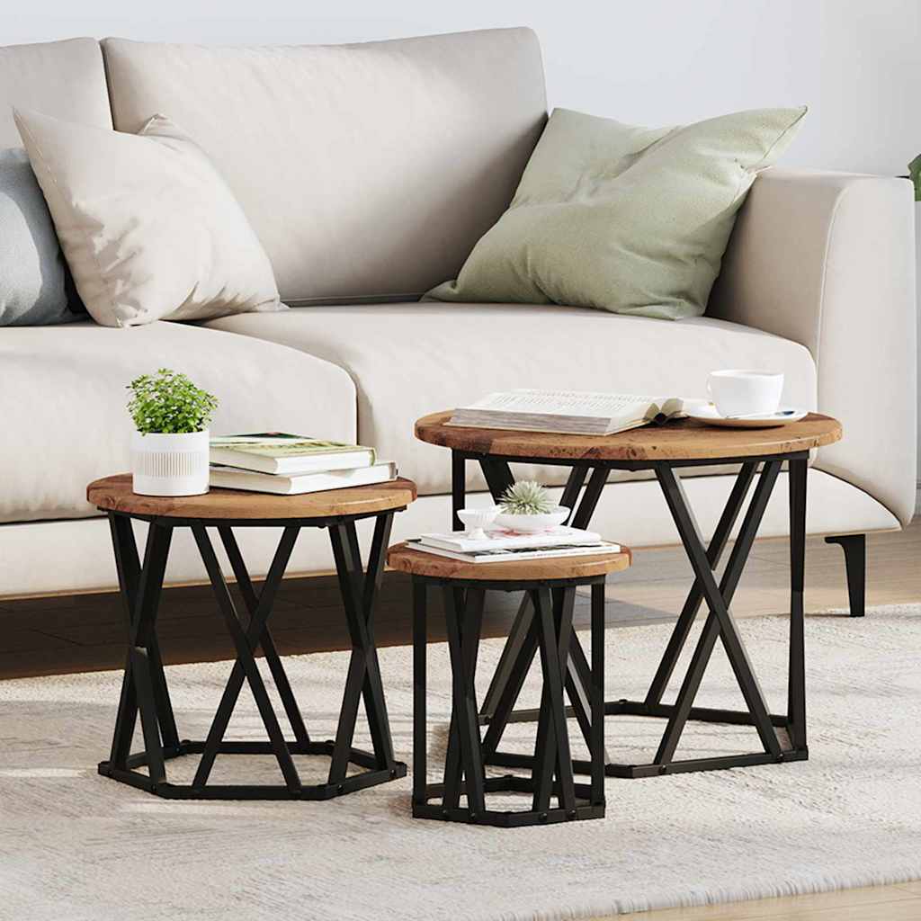 Nestbare Bijzettafel 3 pcs Oud Hout Engineered hout en staal