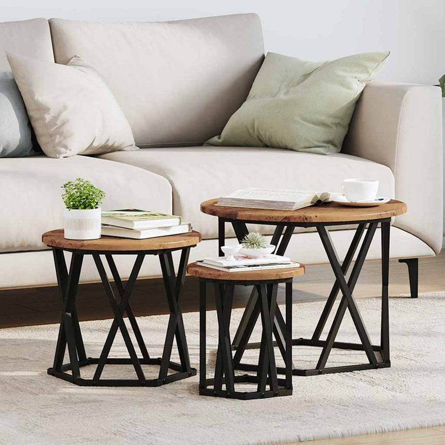 Nestbare Bijzettafel 3 pcs Oud Hout Engineered hout en staal