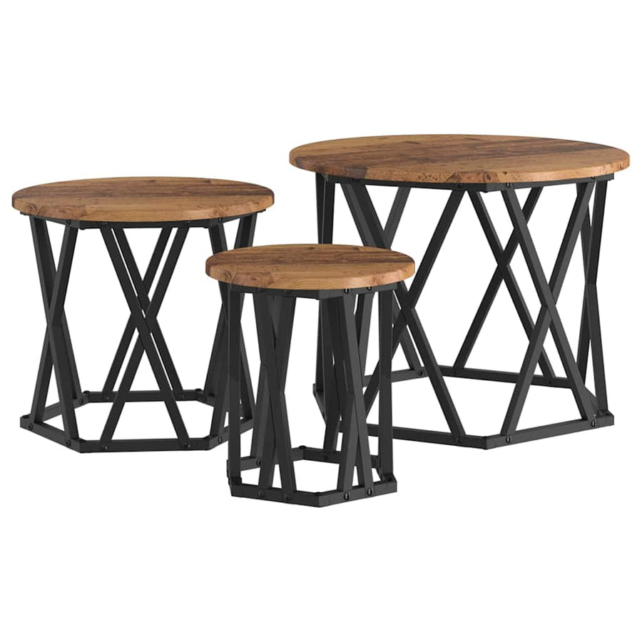 Nestbare Bijzettafel 3 pcs Oud Hout Engineered hout en staal