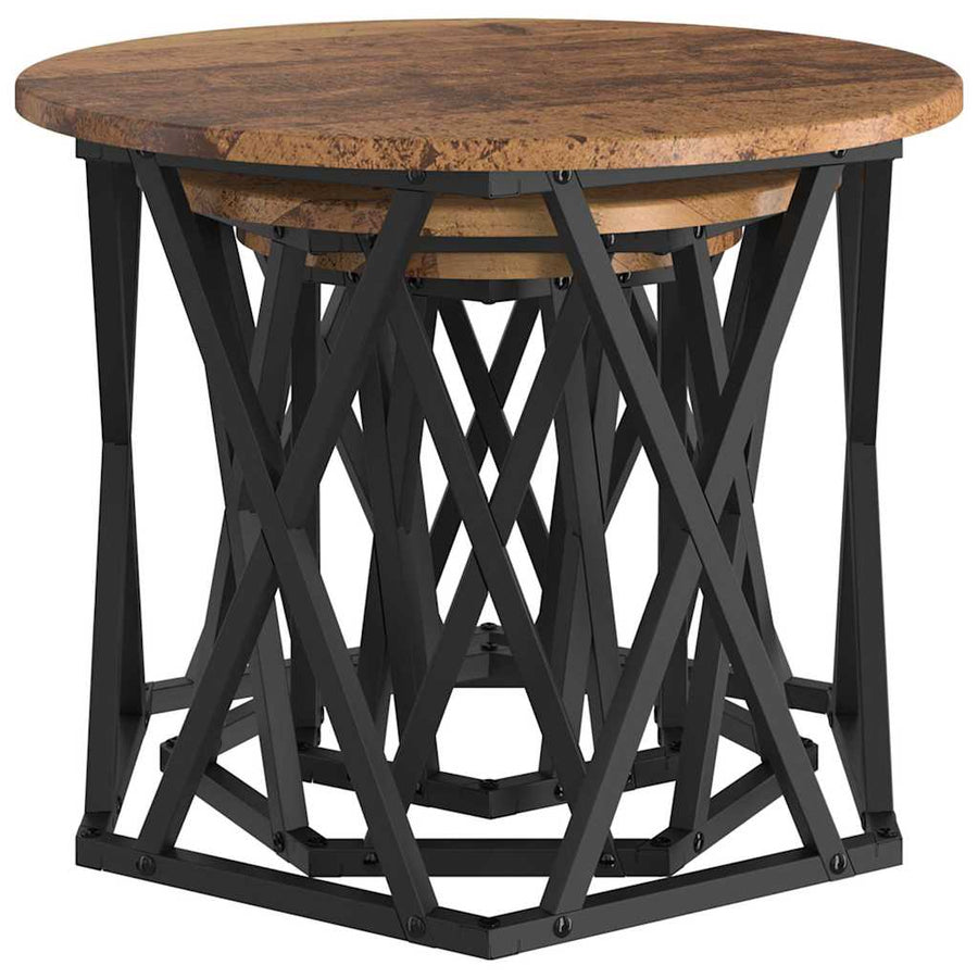 Nestbare Bijzettafel 3 pcs Oud Hout Engineered hout en staal