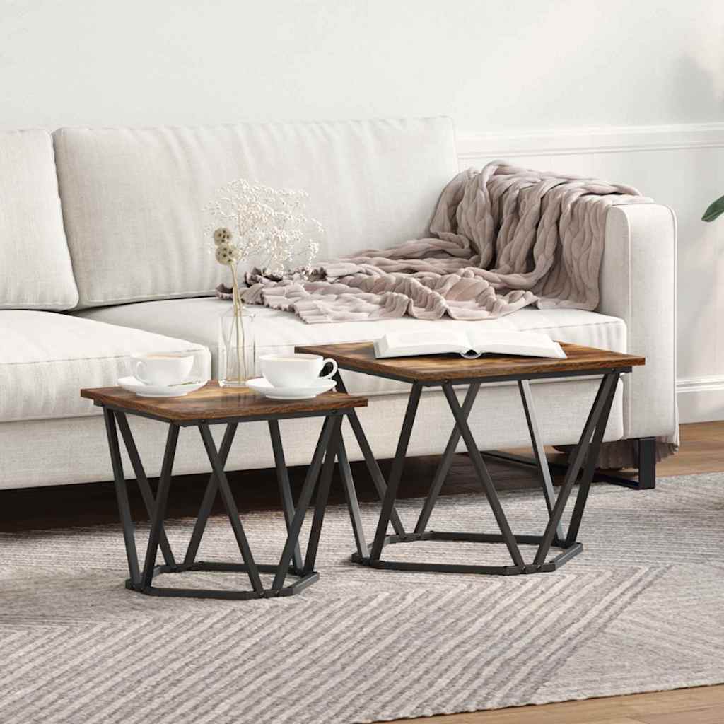 Bijzettafelset 2 pcs Gerookt eiken Engineered hout en staal