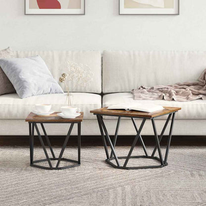 Bijzettafelset 2 pcs Gerookt eiken Engineered hout en staal