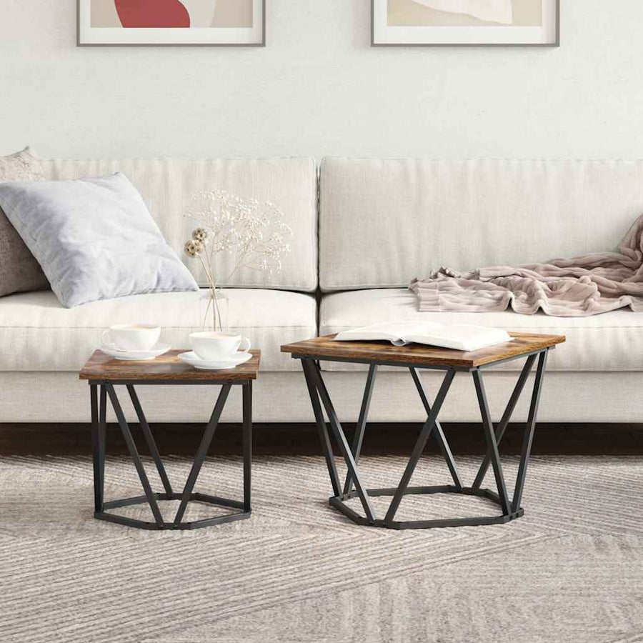 Bijzettafelset 2 pcs Gerookt eiken Engineered hout en staal
