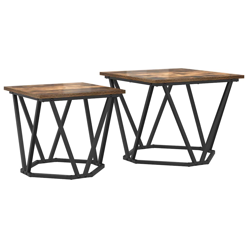 Bijzettafelset 2 pcs Gerookt eiken Engineered hout en staal