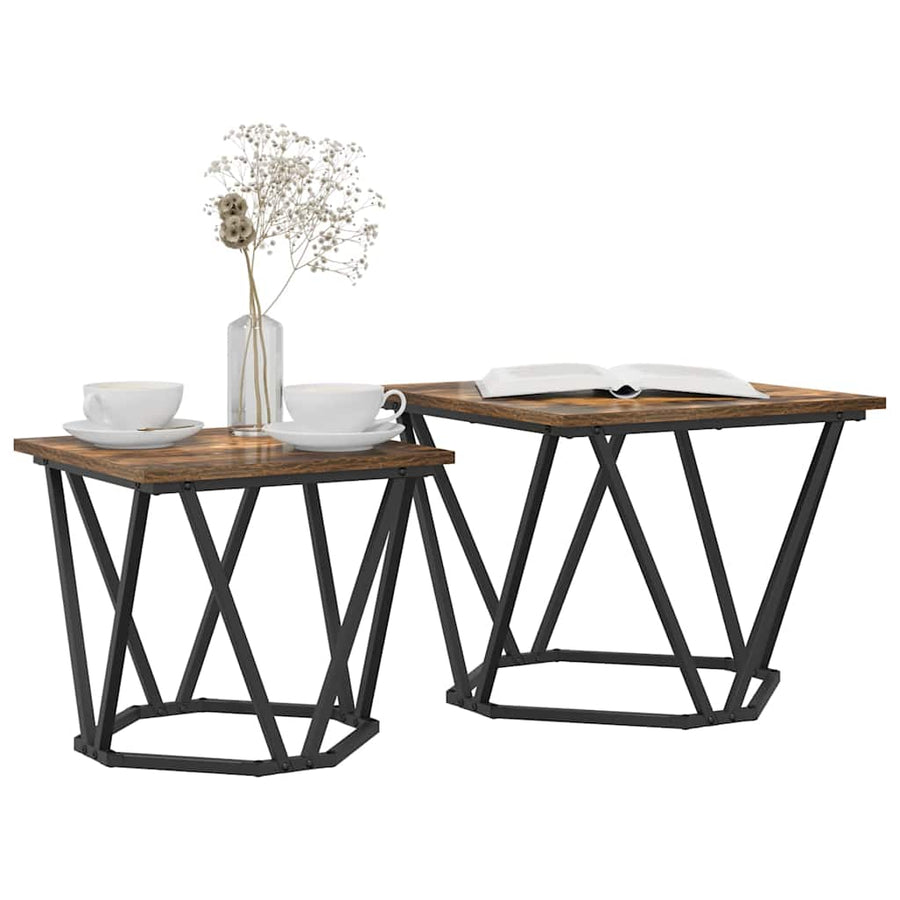 Bijzettafelset 2 pcs Gerookt eiken Engineered hout en staal