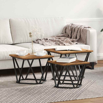 Salontafel 3 pcs Oud Hout Engineered hout en staal