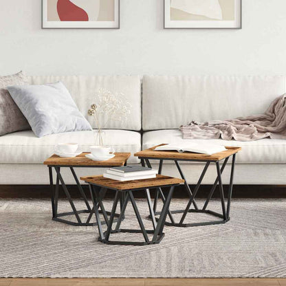 Salontafel 3 pcs Oud Hout Engineered hout en staal