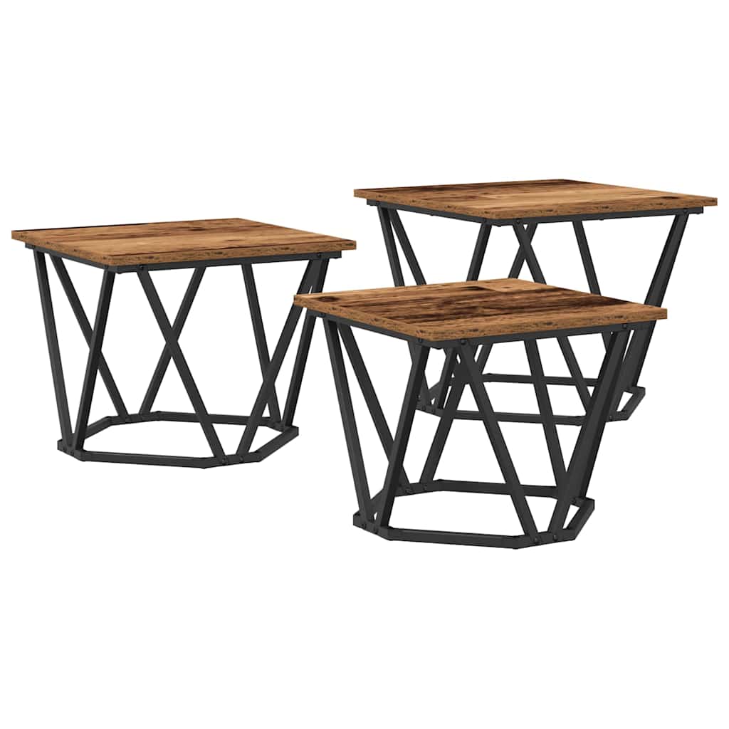 Salontafel 3 pcs Oud Hout Engineered hout en staal