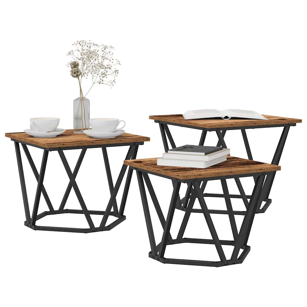 Salontafel 3 pcs Oud Hout Engineered hout en staal