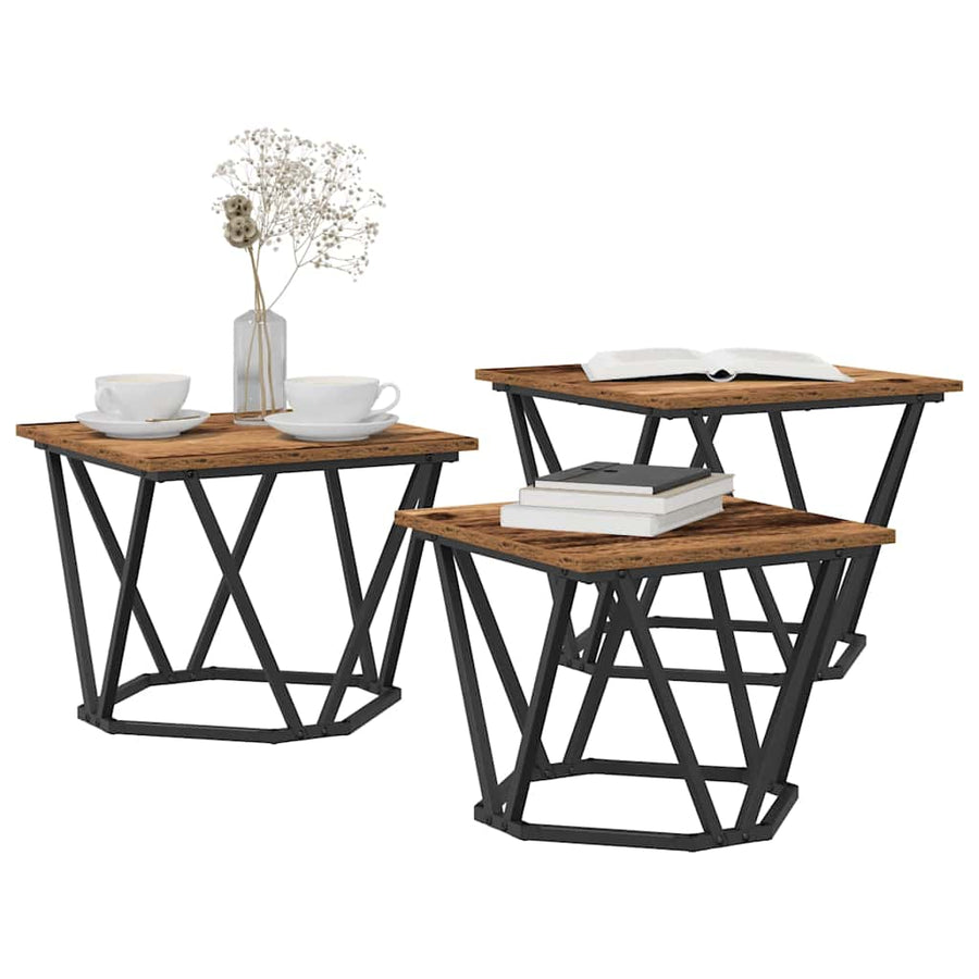 Salontafel 3 pcs Oud Hout Engineered hout en staal