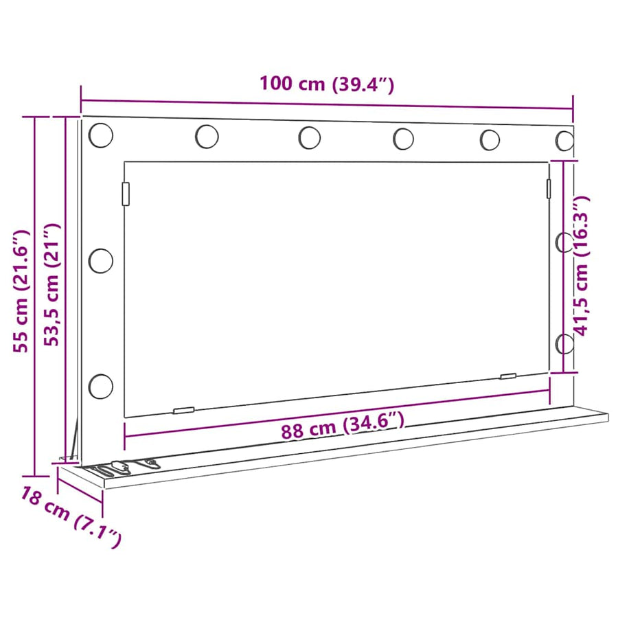 Schmink Spiegel Wit 100 x 55 x 18 cm Bewerkt hout en glas