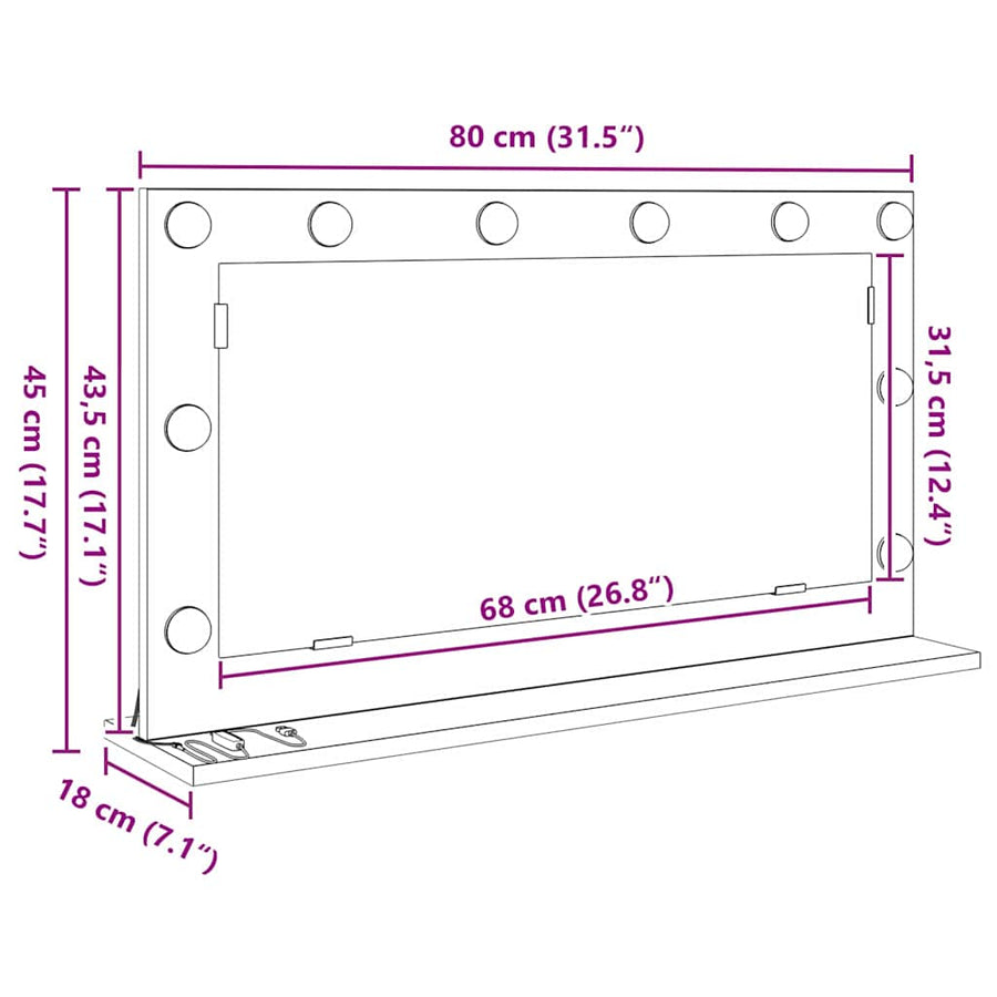 Schmink Spiegel Rechthoekig Beton Grijs 80 x 45 x 18 cm