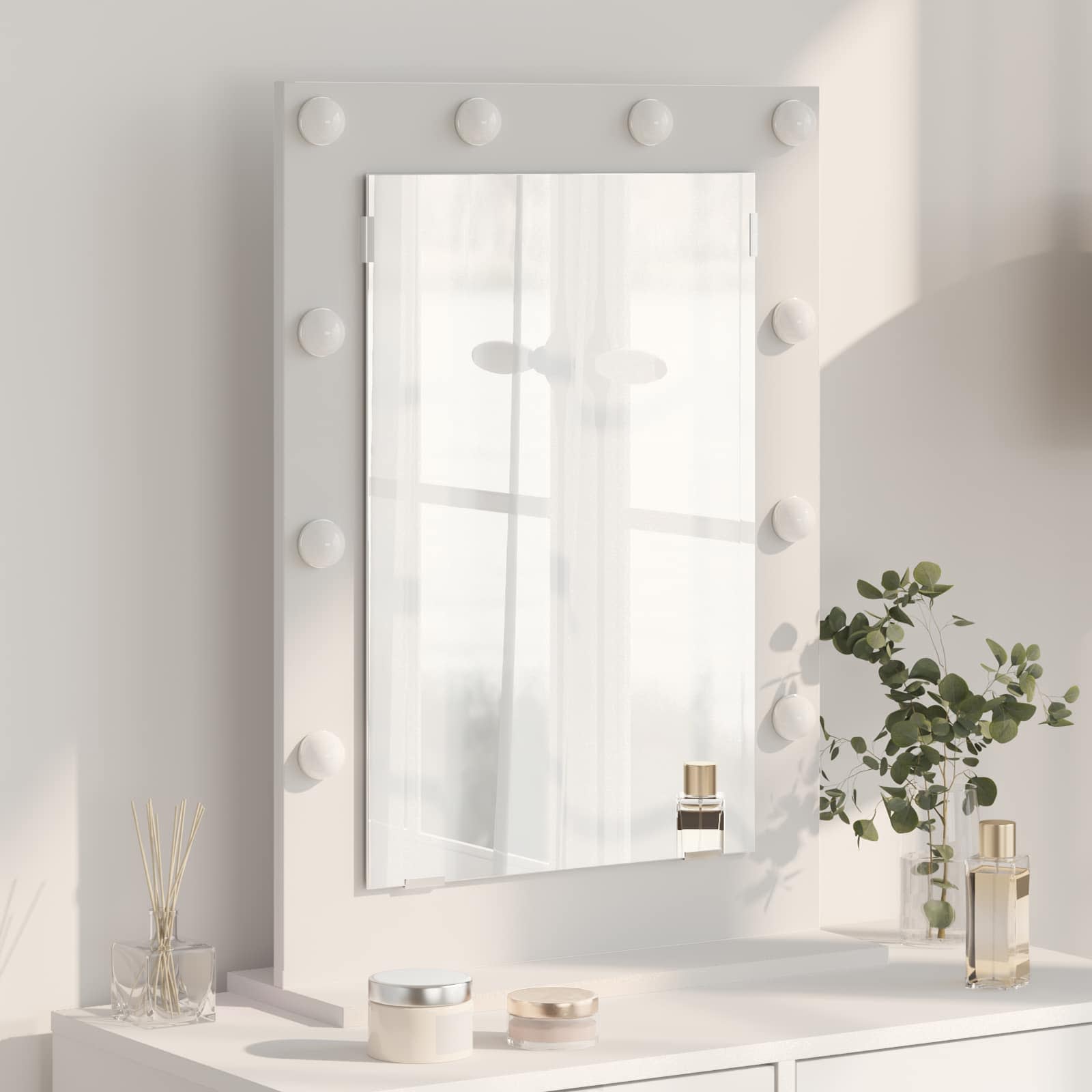 Schmink Spiegel Wit 70 x 50 x 18 cm Glas en Hout met Kunststof