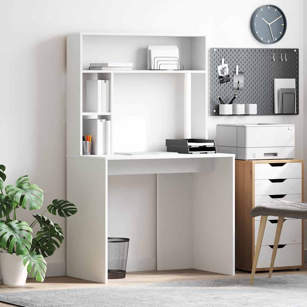 Bureau met plank met opslag Wit 91 x 50 x 149 cm Bewerkt hout