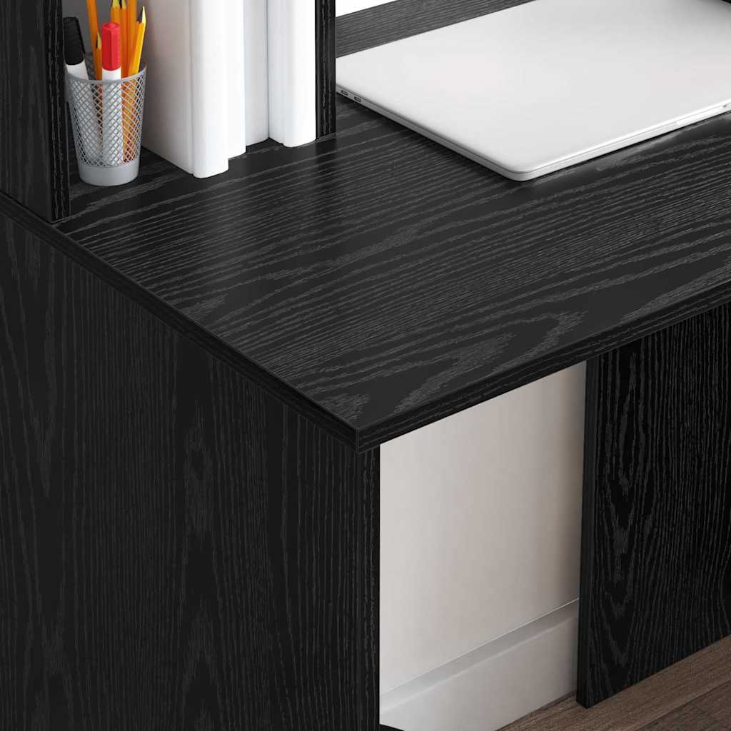 Bureau met plank Zwart Eiken 91 x 50 x 149 cm Bewerkt hout