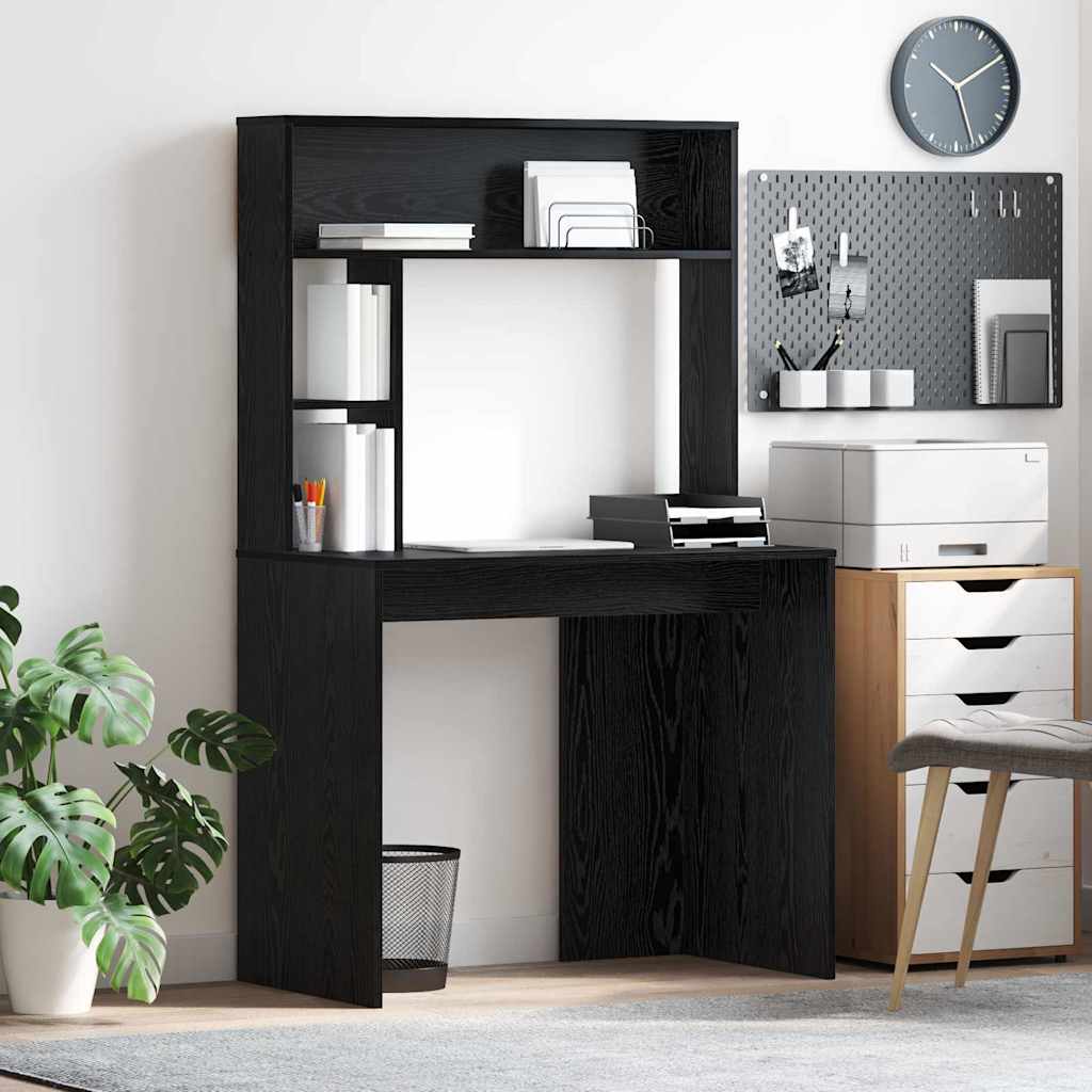 Bureau met plank Zwart Eiken 91 x 50 x 149 cm Bewerkt hout