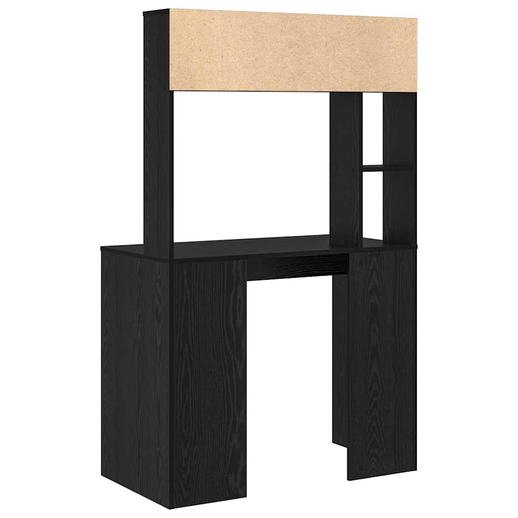 Bureau met plank Zwart Eiken 91 x 50 x 149 cm Bewerkt hout