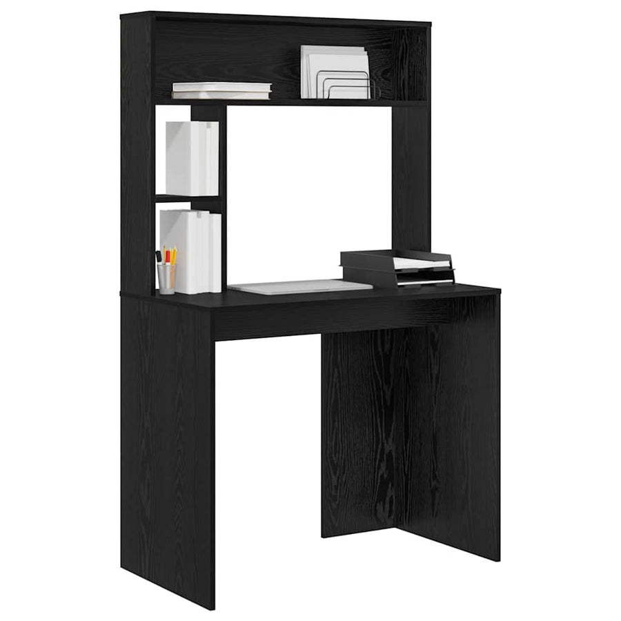 Bureau met plank Zwart Eiken 91 x 50 x 149 cm Bewerkt hout