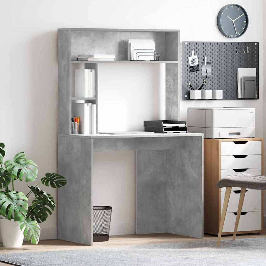 Bureau met plank Beton Grijs 91 x 50 x 149 cm Bewerkt hout