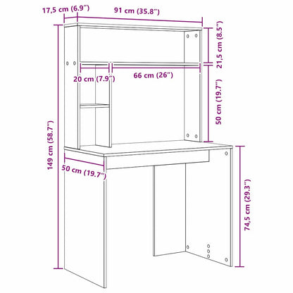 Bureau met plank Grijs Sonoma 91 x 50 x 149 cm Bewerkt hout