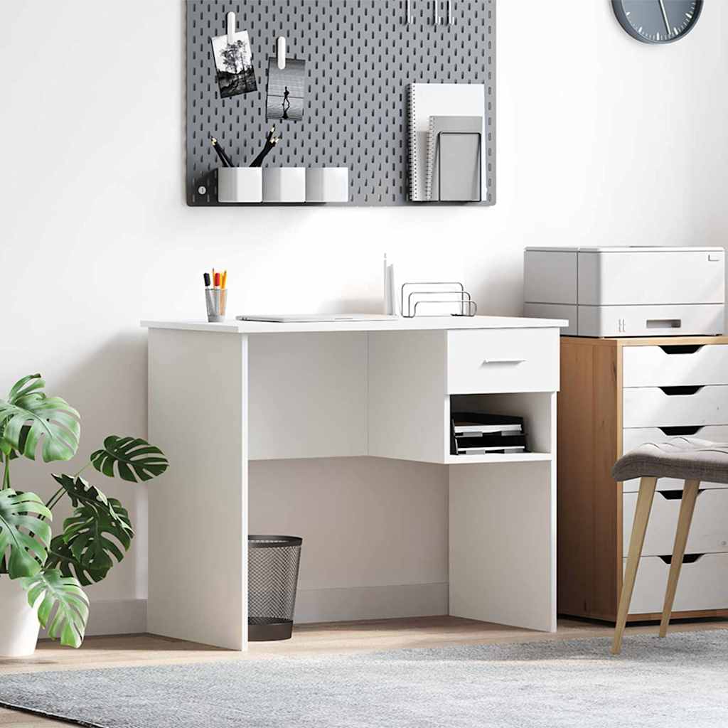 Bureau met lade met plank Wit 90 x 49 x 75 cm Bewerkt hout