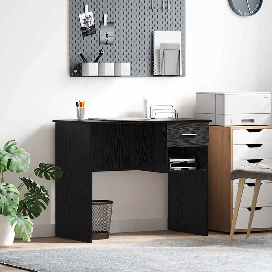 Bureau met lade Zwart Eiken 90 x 49 x 75 cm Bewerkt hout