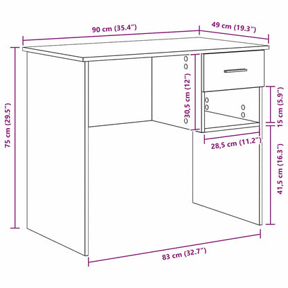 Bureau met lade Zwart Eiken 90 x 49 x 75 cm Bewerkt hout