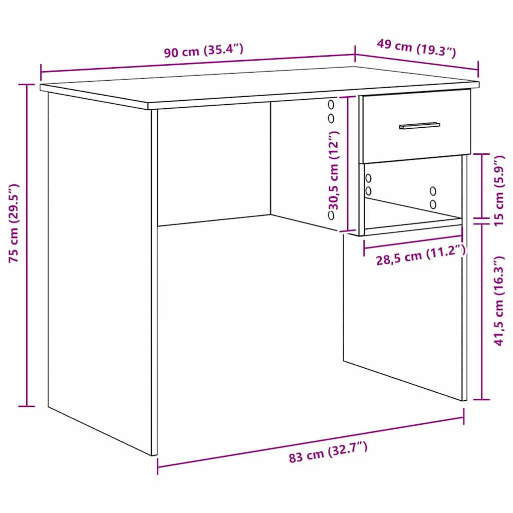 Bureau met lade Beton Grijs 90 x 49 x 75 cm Bewerkt hout