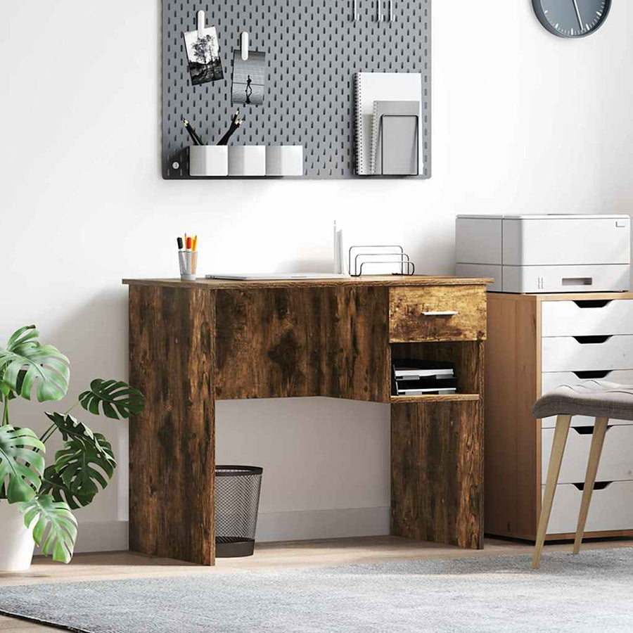 Bureau met lade Gerookt eiken 90 x 49 x 75 cm Bewerkt hout